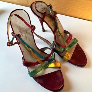 Charles Jourdan Red and Multicolor Strappy Heels